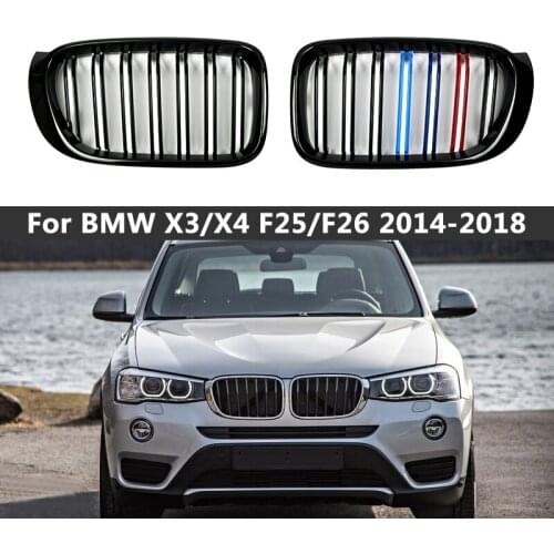 A Pair Gloss Matt Black M Color Double Slat Kidney Grill Grille Front Bumper Grill For BMW F25 F26 X3 X4 2014-2018 Racing Grill