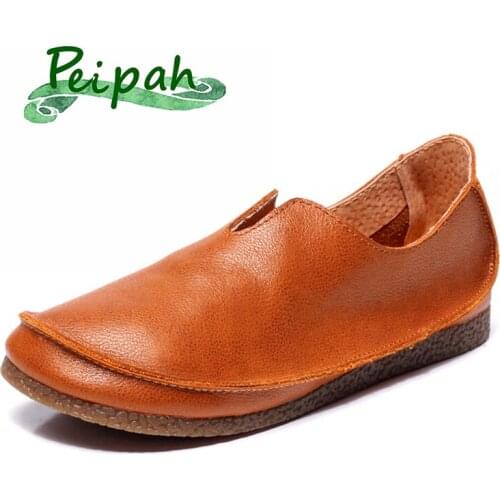 PEIPAH Retro Sewing Cow Leather Loafers Women Flat Shoes Zapatos Mujer Casual Shoes Woman Mocassin Femme Espadrilles
