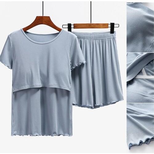 Fdfklak M-XXL Maternity Nursing Sleepwear Breastfeeding Summer Modal Homewear Pregnant Women Pregnancy Feeding Pajamas Set