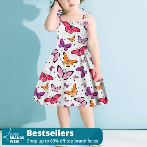 3# Birthday Dress For 1Year Baby Girl Sleeveless Strap Summer Beach Dresses Butterfly Print Baby Girl Clothes Платье Для Девочки