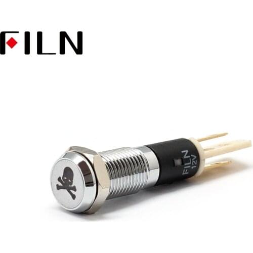 FILN 8mm Car dashboard Skull tag led red yellow white blue green 12v led indicator light with Solder foot