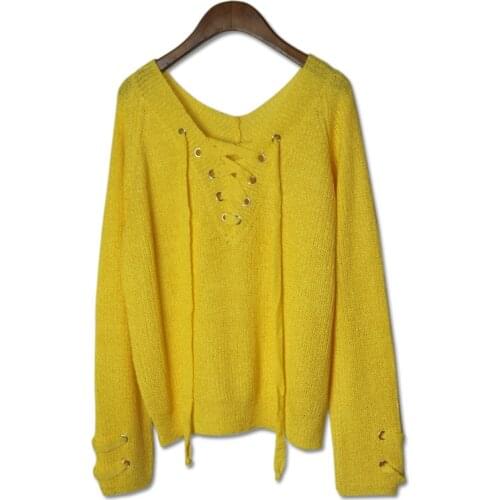 Spring Autumn Pullover and Sweaters V neck Hollow Out Pull Sweater Jumpers Bandage Casual Long Sweaters and Pullovers 2018