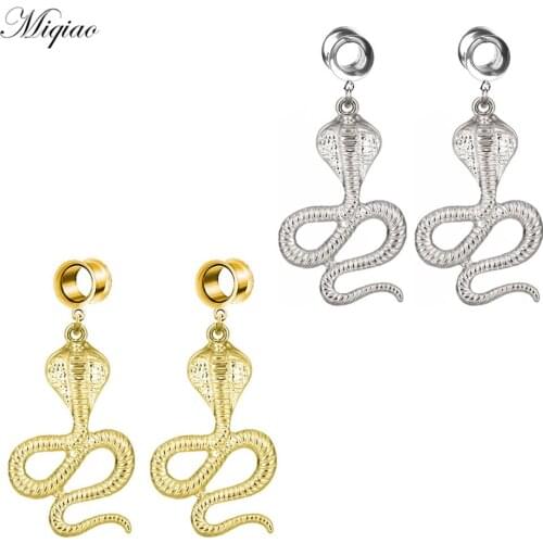 Miqiao 2pcs Explosive Personality Stainless Steel Snake-shaped Double Horn Ear Expander 6mm-25mm Piercing Jewelry