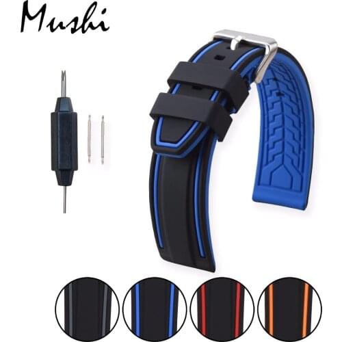 MS Silicone Watchband Black Diver Watch Band Rubber Watch Strap with Brushed Stainless Steel Buckle Clasp 20mm-26mm Watch Strap