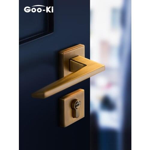 Luxury Yellow Bronze Zinc Alloy Door Handle Lock Interior Anti-theft Square Bedroom Door Lock Split Silent Door Lock Hardware