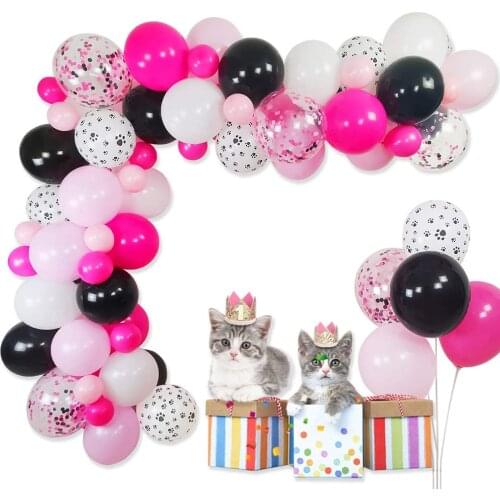 75pcs/lot Cat Balloons Garland Kit Paw Print Black White Pink Rose Red Confetti Balloons Strip Cat Dog Pet Meow balloons birthda