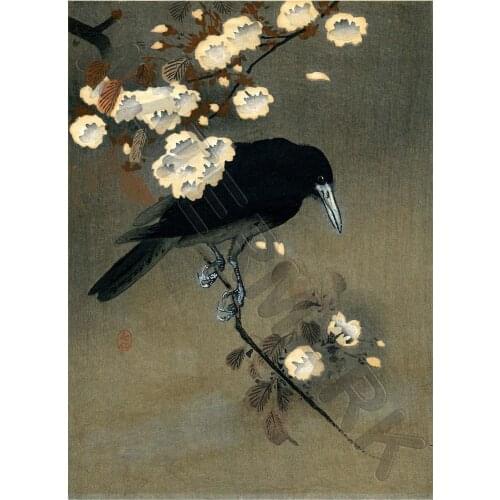 Crow & Blossom Art print Silk poster Home Wall Decor