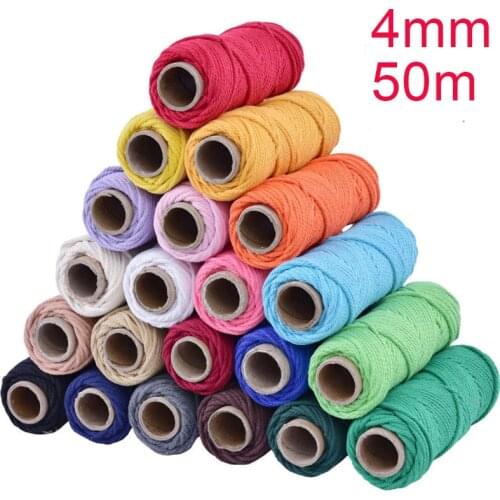 1PCS 100% Cotton Cord Colorful Cord Rope Beige Twisted Craft Macrame String DIY Home Textile Wedding Decorative supply 4mmx50m