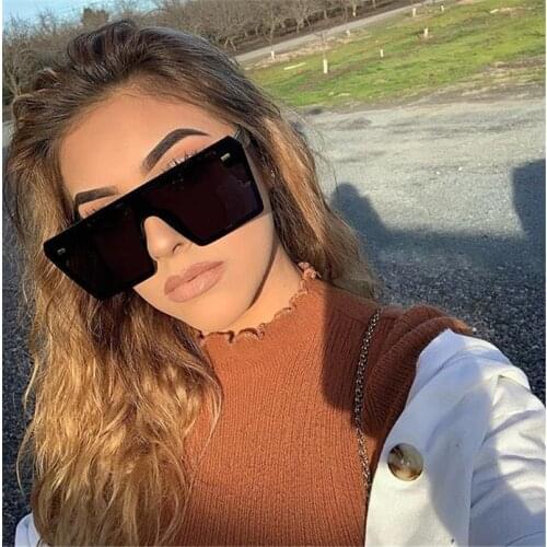 Oversize Square Sunglasses Women Brand Designer Fashion Flat Top Gradient Sun glasses Men Rimless Large Frame Oculos UV400