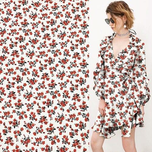Floral flower print on white background pure silk crepe de chine fabric,SCDC1049