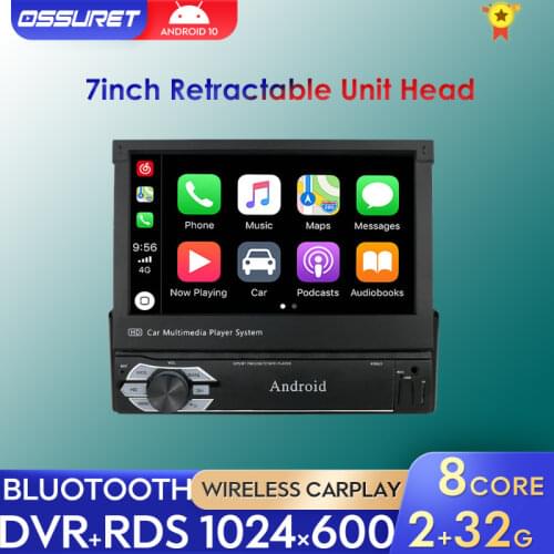 7" Auto Stereo Audio Car Radio Player GPS Navigation Bluetooth 1DIN HD Retractable Car Monitor Android 9 TPMS DAB+ RDS WIFI 4G