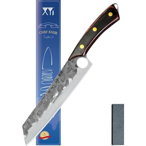 XYJ Full Tang 8.5 Inch Cleaver Cooking Cutter Hammer Finish Non-stick Blade Sharp Kitchen Vegetable Meat Knives With Whetstone