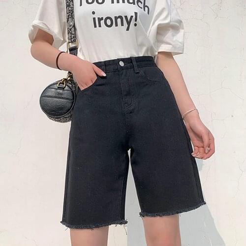 2021 Summer Knee Length Denim Shorts Women High Waist Washed Sexy Jeans Shorts Plus Size Jeans Shorts Women short femme