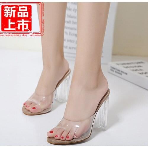 Slippers women summer fashion thick heel high heel personality wild Korean crystal with transparent ulzzang sandals women