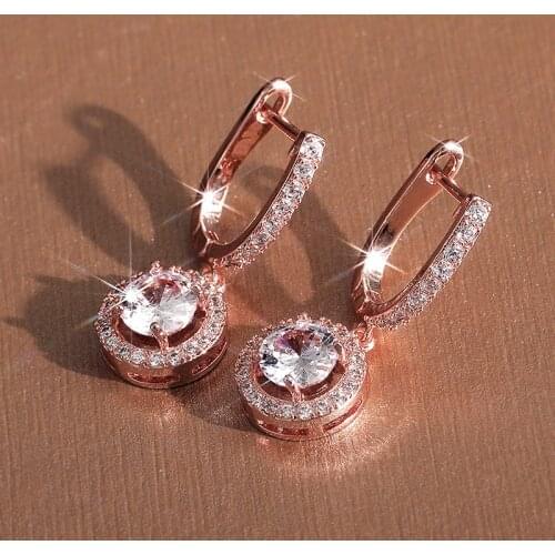 Huitan Brilliant Women Dangle Earrings Round Cubic Zirconia Versatile Gorgeous Female Accessories Wedding Bands Fashion Jewelry