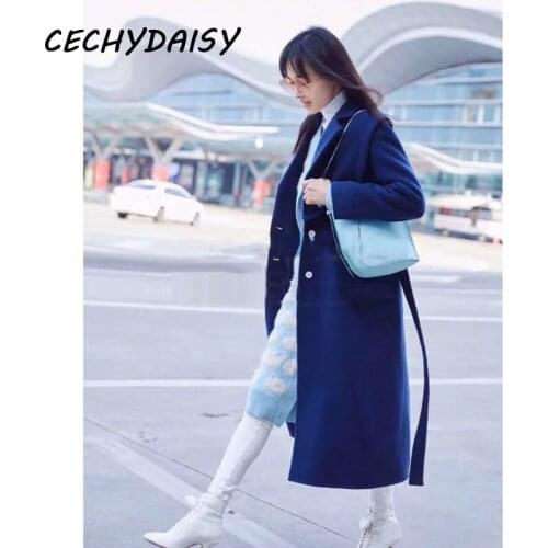 Cardigans Long women sweater 2021 autumn winter sky blue jacquard sheep animal v neck casual knitted jacket coats kobieta swetry