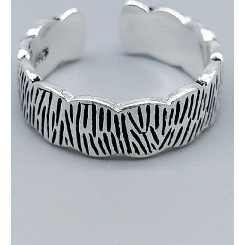 European And American Retro Thai Silver Bark Pattern Ring 925 Sterling Silver Woman Open Ring Minimalism Party Gift