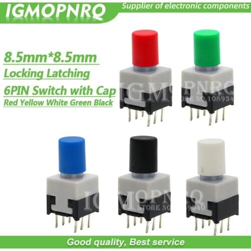 10Sets = 20PCS 8.5*8.5mm with cap Locking Latching Push Tactile Power Micro Switch Kit 6 Pin Button Switches 8.5x8.5mm