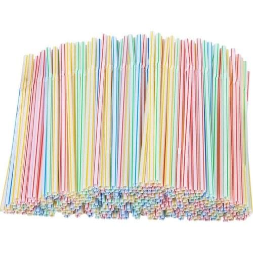 100PCS Plastic Drinking Straws 205mm Multi Colored Stripe Rainbow Disposable Straws for Party Wedding Bar Kitchen Home Supplies