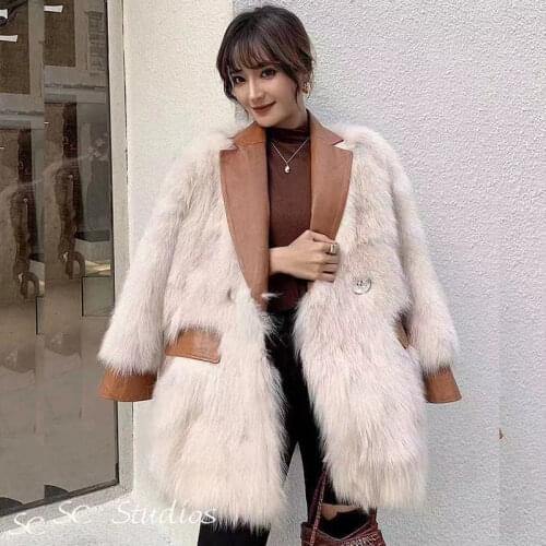 2020 New Winter Women Elegant Faux Fox Fur Coat Lady Casual Warm Leather Coats female Long Sleeve Outerwear