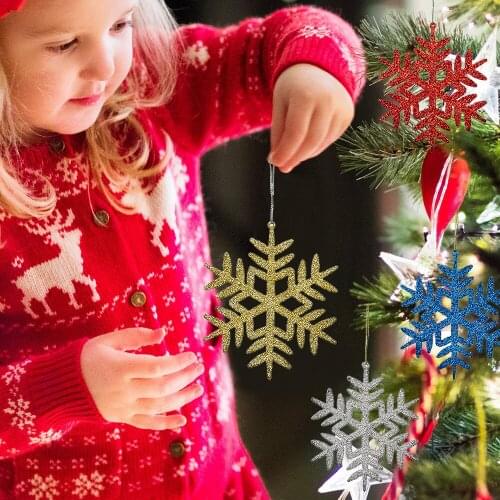 4pcs/lot 11cm Plastic Gold Silver Glitter Powder Snowflake Xmas Ornaments Pendant Christmas Tree Decorative Hanging Snowflake