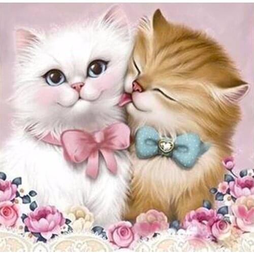 Diamond Painting Cat DIY 3D Diamond Embroidery Couple Kitten Mosaic Drawings Rose Lovers Animal Wedding Beading Embroidery Kits