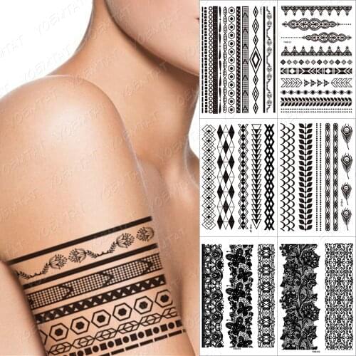 Black ink Waterproof Temporary Tattoo stickers India Henna water transfer hand finger armTattoo Mehndi lace Pattern for women