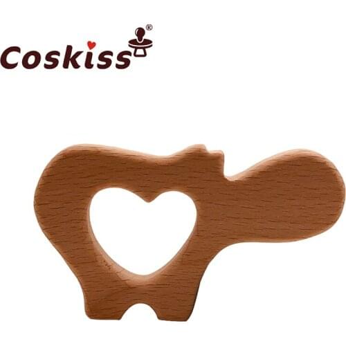 Coskiss Baby Wooden Teether Beech Wood Cartoon Elephant Teething Toys Montessori Inspired Nursing Pendant Baby Teether