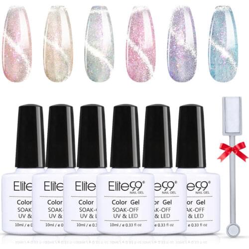 Elite99 6PCS Cat Eye Gel Nail Polish Set with Magnet Stick Soak Off Glitter Shimmer Magnetic Gel Polish Hybrid Varnishes Nails