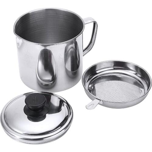 1.8L Oil Filter Pot Stainless Steel Oil Storage Can Grease Strainer Container With Lid Filter For Kitchen Reuse Oil Cooking