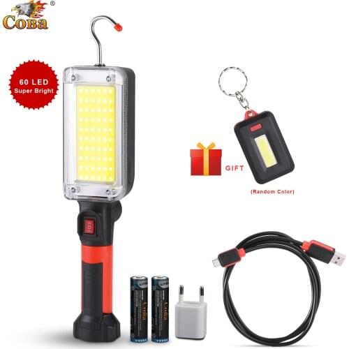 COBA led portable spotlight cob magnetic work lamp 18650 battery plastic case 3000LM waterproof usb rechargeable camping lantern