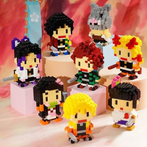 Anime Demon Slayer Kimetsu No Yaiba Figure Toy Building Blocks Kamado Tanjirou Model Montessori Early Learning Children Kid Aids