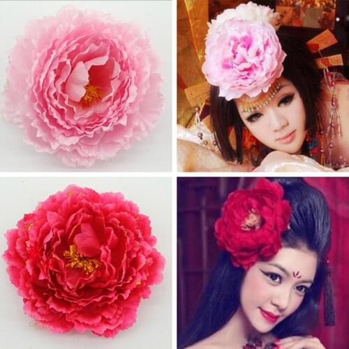 9cm Fake Peony Silk Flower Hair Clip Vintage Head Flower Decoration Qing Dynasty Princess Qitou Hair Accessories Antique lady