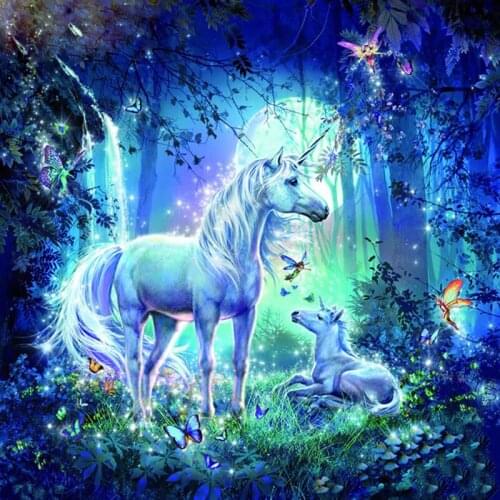 JMINE Div 5D Cartoon Unicorn Forest Tree Fairy Flower Full Diamond Painting cross stitch kits art Animal 3D paint by diamonds