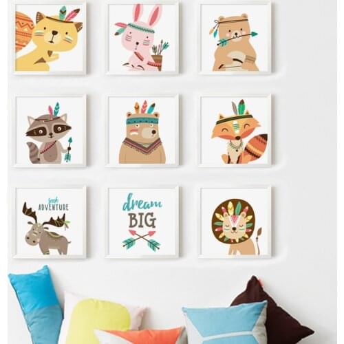 07G Cute Cartoon Indian Animal Portrait Canvas Art Painting Print Poster Picture Wall Baby Child Room Home Decoration Mural