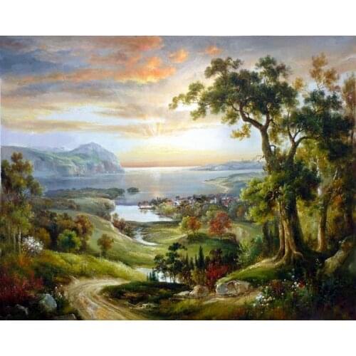 Free shipping classical river sunrise landscape canvas painting prints oil painting on canvas wall art decoration pictures