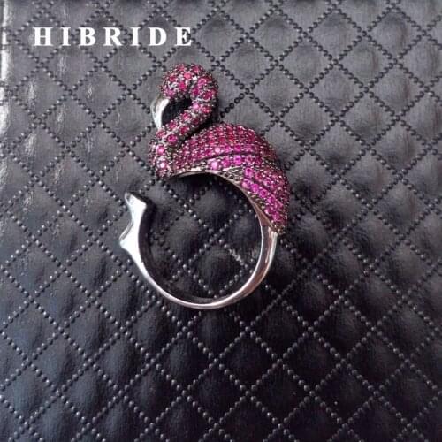 HIBRIDE Spinner Ring Red Cubic Zircon Flamingo Adjustable Women Rings Engagement Gifts R-164