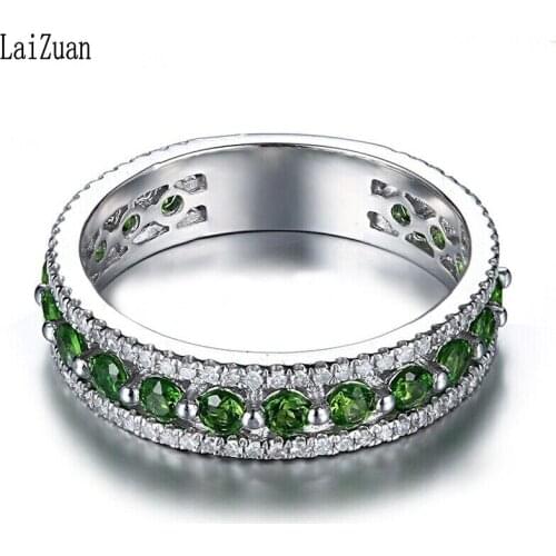 LaiZuan Sterling Silver 925 1.7CT Certified Round Natural Diamond & Chrome Diopside Engagement Women Unique Classic Jewelry Ring