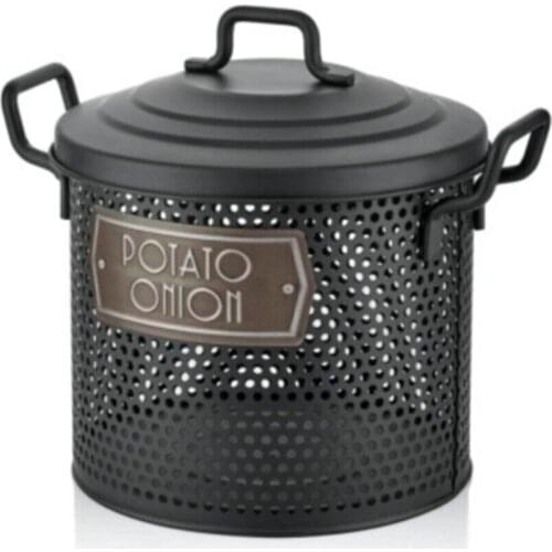 The Mia Gift Decorative Galvanized Metal Potato & Onion Storage Container-30 X30X30 Cm Black