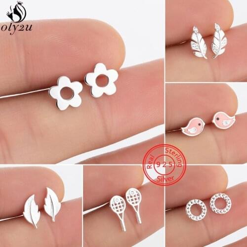 Korean 925 Sterling Silver Earrings for Women Girls Trendy Crystal Leaf Flower Pink Bird Stud Earring S925 Ear Jewelry Party Gif