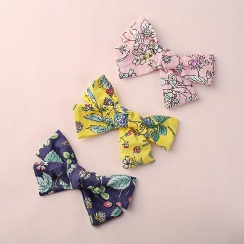 3pcs/lot 10.5*7.5cm Sping Summer Cotton Bows Hair Clips School Girls Knot Fabric Hairbands Children Kids Flowers Hairpins Heads
