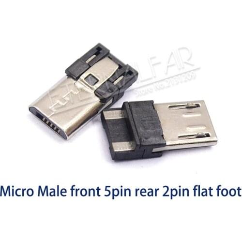 MINI USB 2.0 V8 Type B Micro Male Flat Feet 5PIN After 2PIN Welding Straight Vertical Connector Needle Welding Wire PCB DIY