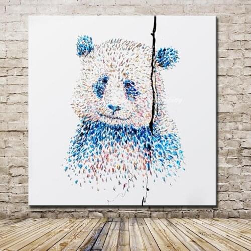 Mintuar Hand Painted Cartoon Giant Panda Oil Paintings Modern Abstract Canvas Animal Poster Wall Art Picture For Wall Decoration