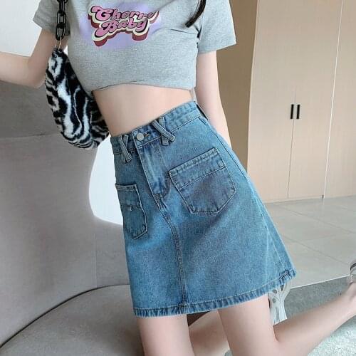 Mini Pockets Korean Style Fashion WomenS Clothing Vintage 2021 Casual Denim High Waist Skirts Female Jeans Harajuku