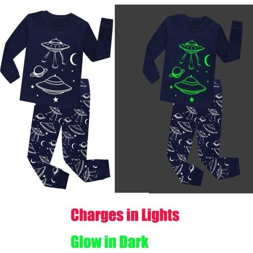 Fashion New Spacecraft Cartoon Pajamas Kids Glow in the Dark Baby Pijamas Children Sleepwear Unicorns Pijama Nino Christmas
