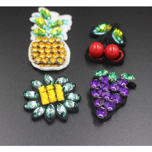 Fashion Handmade Beaded patches for clothing flowers Fruit Pineapple Cherry Sun Flower Grape Cloth for clothing patches