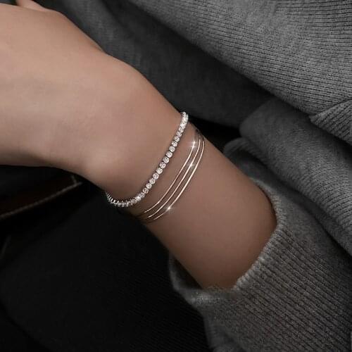 925 Sterling Silver Adjustable Snake Chain Simple Multilayer Bracelet &Bangle Handmade Party Jewelry For Women Girls sl176