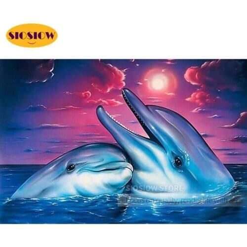 SIOSIOW 5D Diamond Art Painting Full Square Dolphin Cross Stitch Diamond Embroidery Mosaic Animals Dolphins Gift Home Decoration