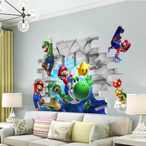 Super Mario cartoon wallpaper Mario Bros gamers stickers childrens bedroom wall decoration diy stickers removable birthday gift