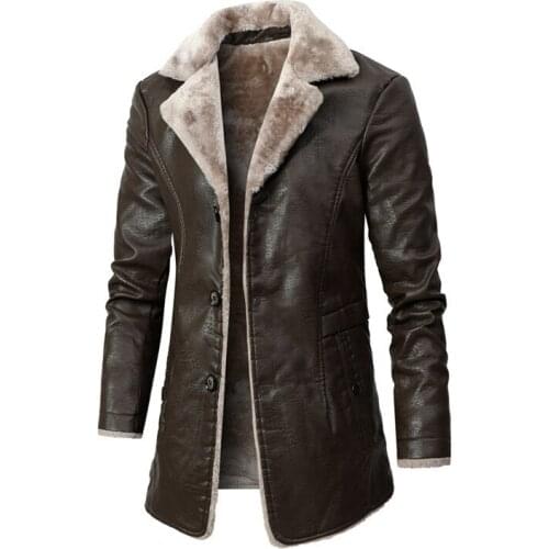 New Winter Plush Fur Integrated Business Casual Fur Middle And Long Suit Collar Mens Windbreaker Leather Jacket Coats